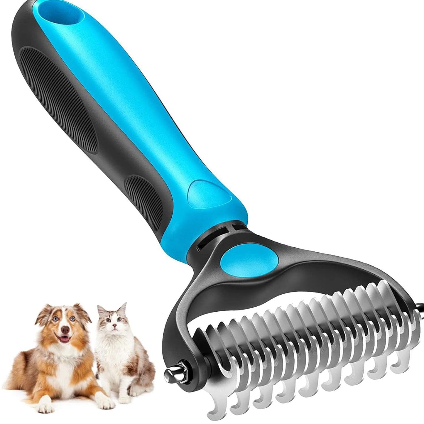 Deshedder Brush for Dogs & Cats – Double-Sided Undercoat Rake for Mats & Shedding