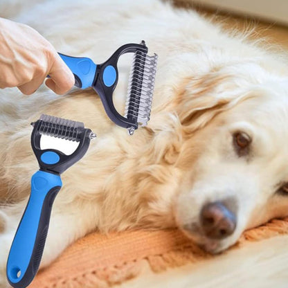 Deshedder Brush for Dogs & Cats – Double-Sided Undercoat Rake for Mats & Shedding