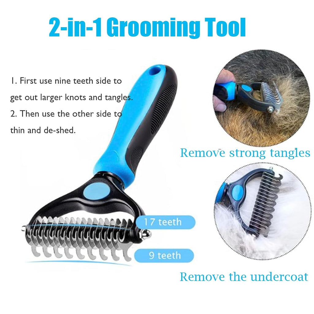 Deshedder Brush for Dogs & Cats – Double-Sided Undercoat Rake for Mats & Shedding