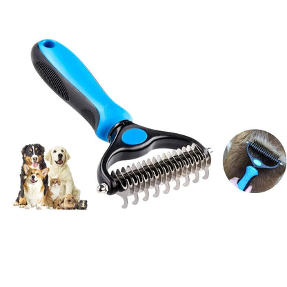 Deshedder Brush for Dogs & Cats – Double-Sided Undercoat Rake for Mats & Shedding