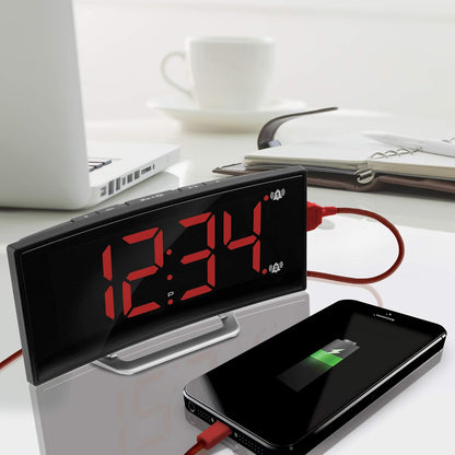 LED Alarm Clock with USB Charging – Modern Wedge Design with Snooze