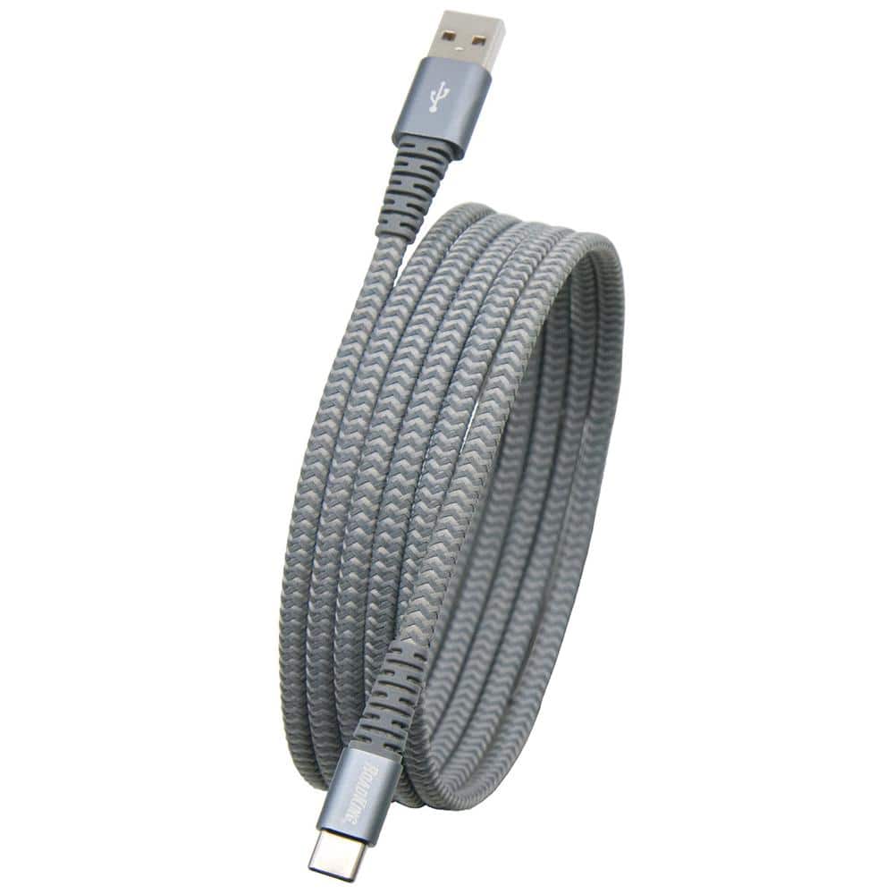 RoadKing 6 ft. Heavy-Duty USB-C Charge & Sync Cable – Silver Nylon Braided