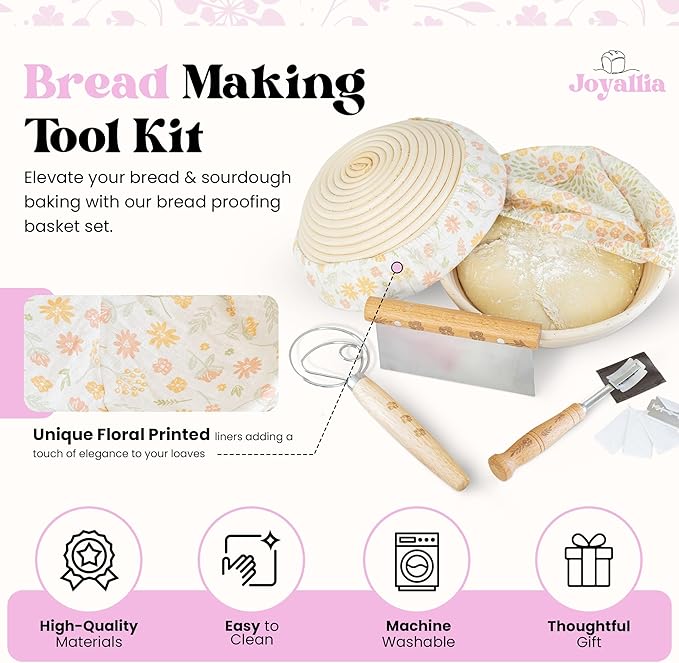 Banneton Bread Proofing Basket Set of 2 – 9″ Oval Sourdough Baskets with Liners & Tools