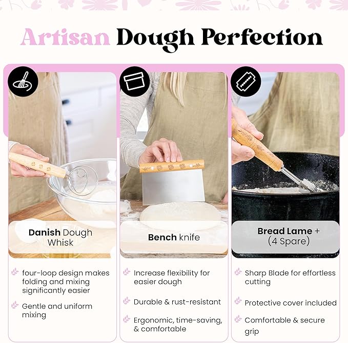 Banneton Bread Proofing Basket Set of 2 – 9″ Oval Sourdough Baskets with Liners & Tools