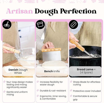 Banneton Bread Proofing Basket Set of 2 – 9″ Oval Sourdough Baskets with Liners & Tools