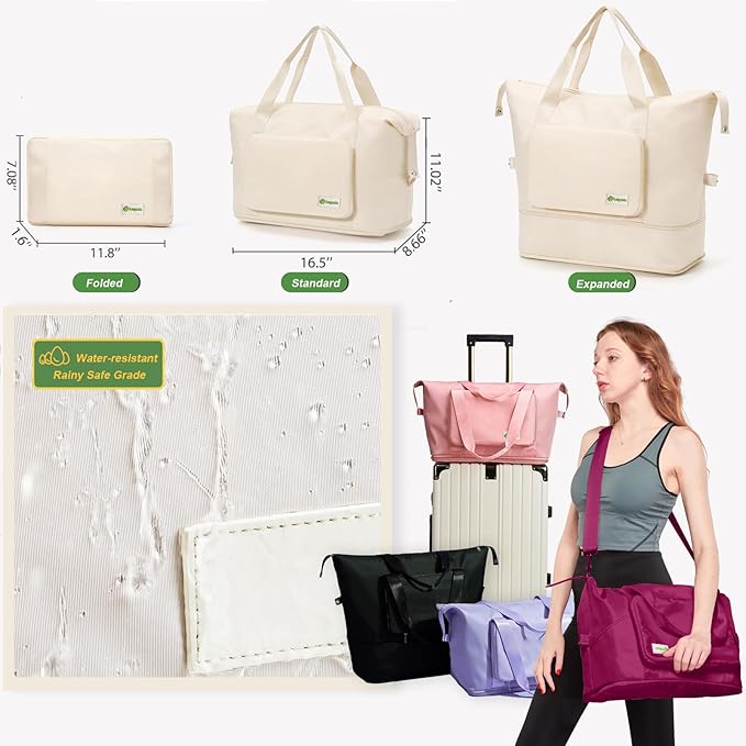 Foldable Travel Duffel Bag – Expandable Water-Resistant Weekender Tote in Wine Red