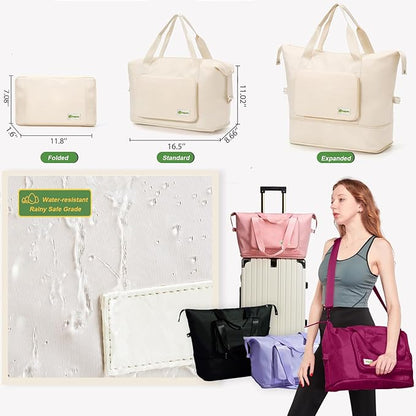 Foldable Travel Duffel Bag – Expandable Water-Resistant Weekender Tote in Wine Red