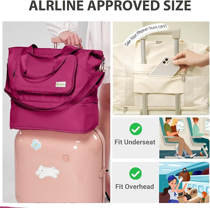 Foldable Travel Duffel Bag – Expandable Water-Resistant Weekender Tote in Wine Red