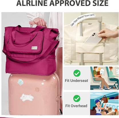 Foldable Travel Duffel Bag – Expandable Water-Resistant Weekender Tote in Wine Red