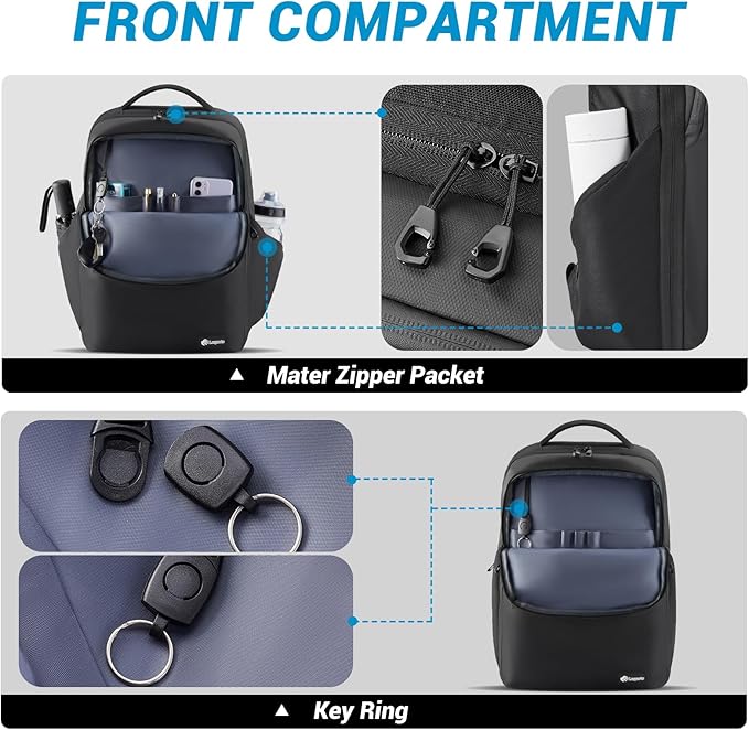 Lugarts Travel Laptop Backpack – Slim Waterproof Black Bag with Double Laptop Compartments