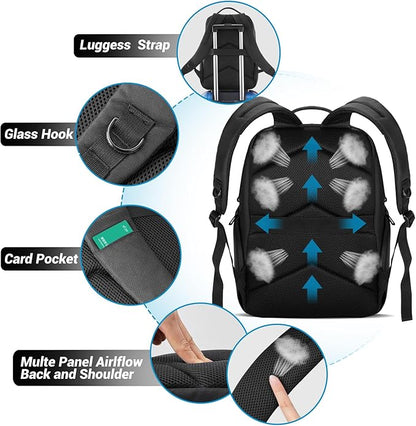 Lugarts Travel Laptop Backpack – Slim Waterproof Black Bag with Double Laptop Compartments