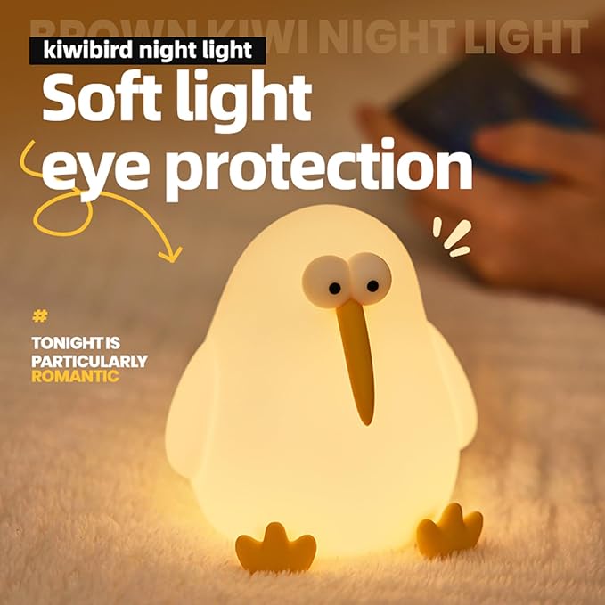 Squishy Kiwi Bird Bedside Lamp – Rechargeable & Dimmable Night Light
