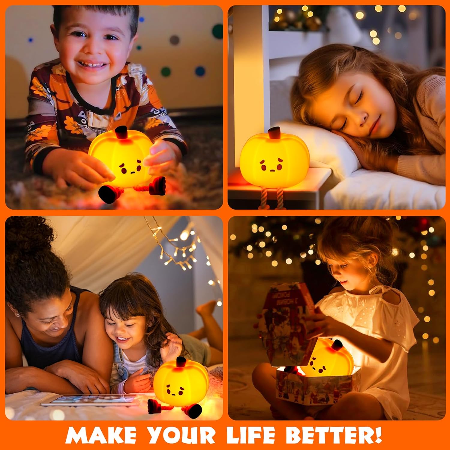 Squishy Pumpkin Bedside Lamp – Rechargeable & Dimmable Night Light