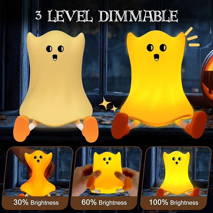 Squishy Ghost Bedside Lamp – Rechargeable Dimmable Silicone Night Light