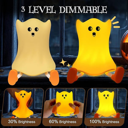 Squishy Ghost Bedside Lamp – Rechargeable Dimmable Silicone Night Light