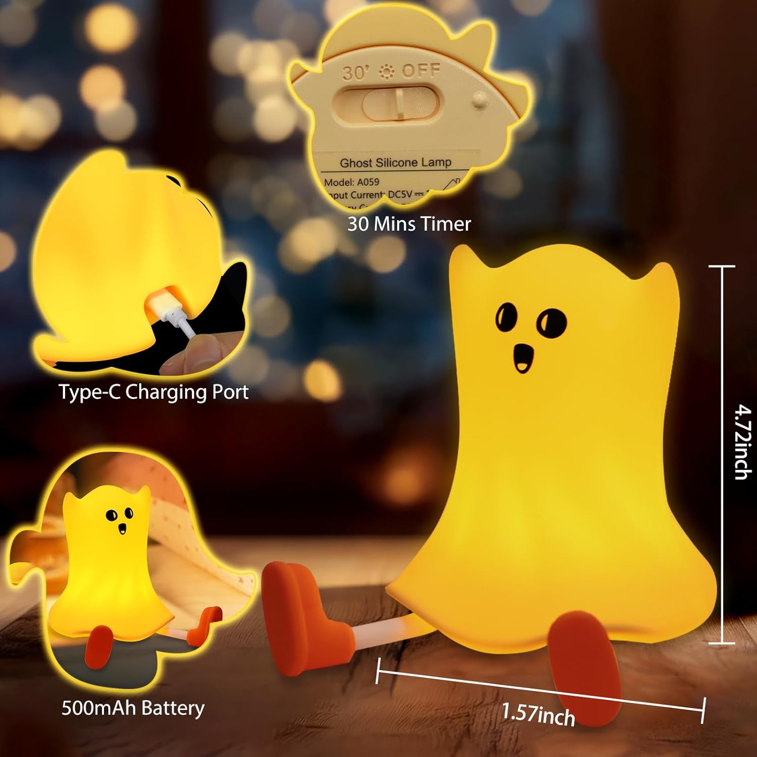 Squishy Ghost Bedside Lamp – Rechargeable Dimmable Silicone Night Light