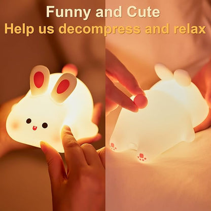 Squishy Rabbit Bedside Lamp – Rechargeable Dimmable Silicone Night Light