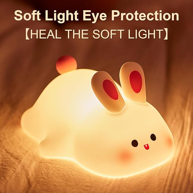 Squishy Rabbit Bedside Lamp – Rechargeable Dimmable Silicone Night Light