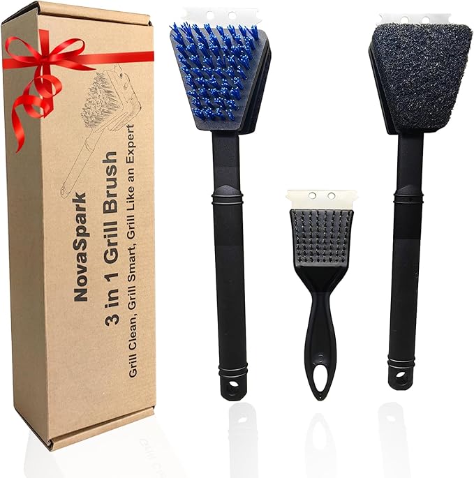 Nylon Grill Brush – No Wire Bristle BBQ Cleaning Kit with Safe Scraper
