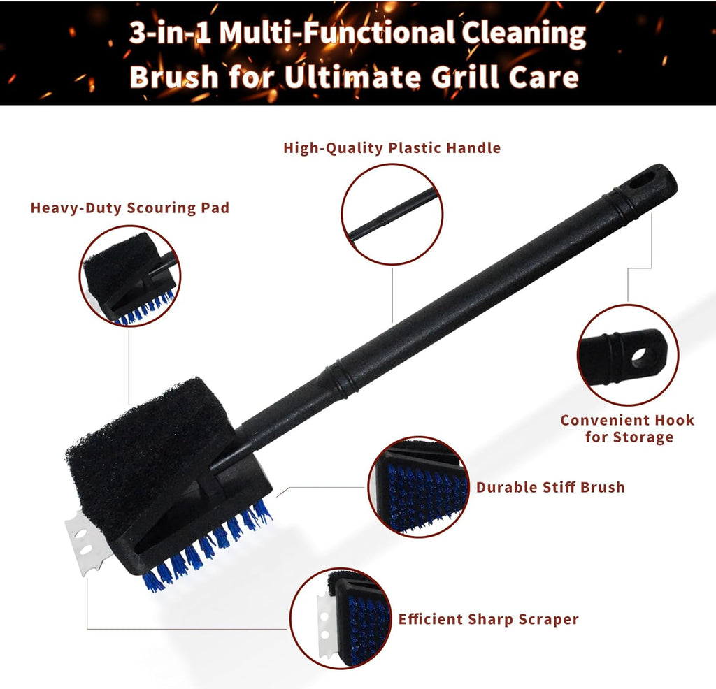 Nylon Grill Brush – No Wire Bristle BBQ Cleaning Kit with Safe Scraper