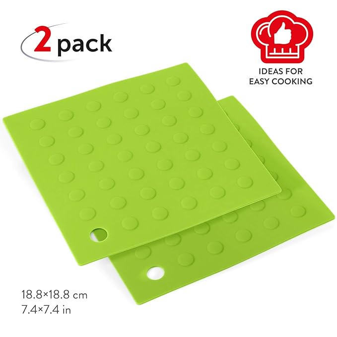 Set of 2 Silicone Pot Holders & Trivets – Heat Resistant Multifunctional Mats – Green