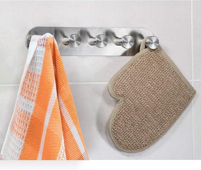 Tatkraft Jane Self Adhesive Wall Hooks – 5 Stainless Steel Hooks – No Drill Easy Install