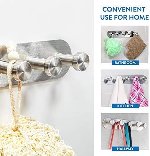 Tatkraft Jane Self Adhesive Wall Hooks – 5 Stainless Steel Hooks – No Drill Easy Install