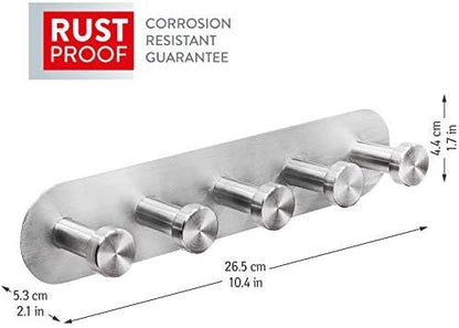 Tatkraft Jane Self Adhesive Wall Hooks – 5 Stainless Steel Hooks – No Drill Easy Install