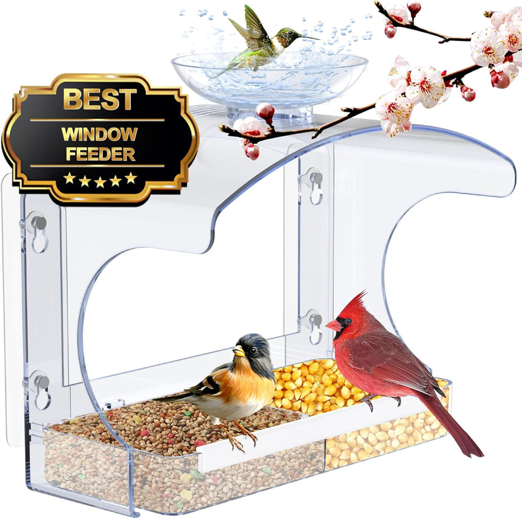 Goodeco Clear Window Bird Feeder with Bird Bath – Strong Suction & Easy Clean