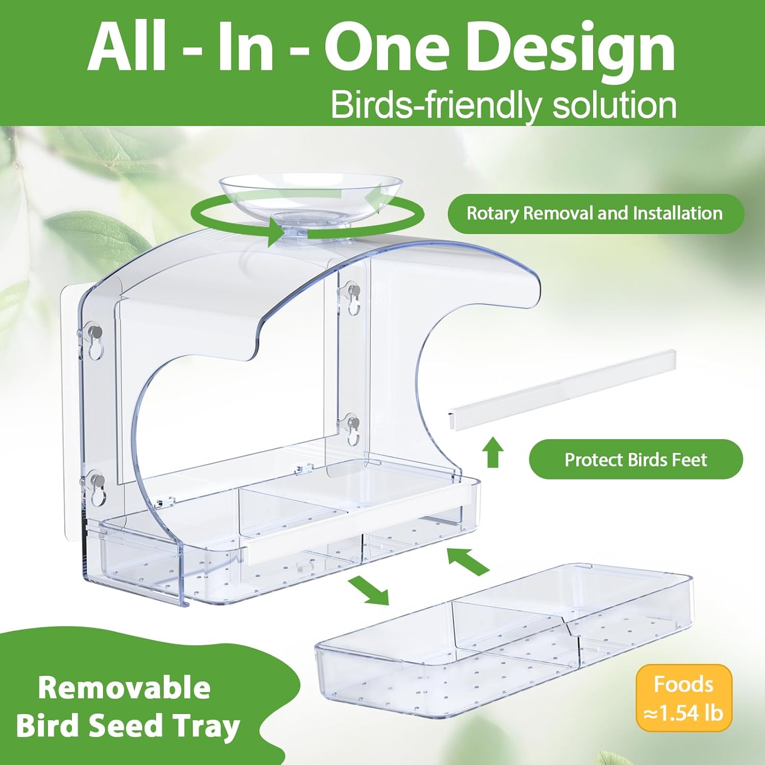 Goodeco Clear Window Bird Feeder with Bird Bath – Strong Suction & Easy Clean