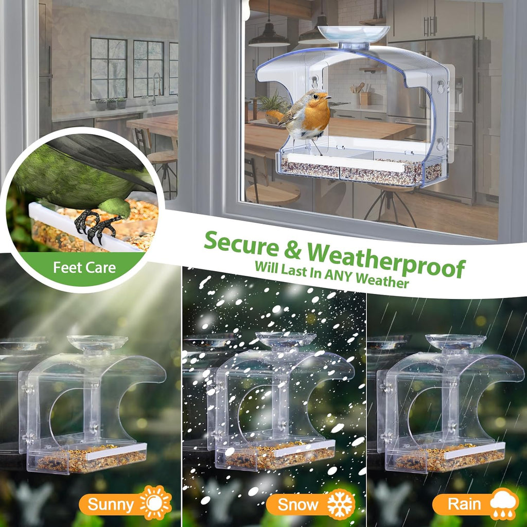 Goodeco Clear Window Bird Feeder with Bird Bath – Strong Suction & Easy Clean