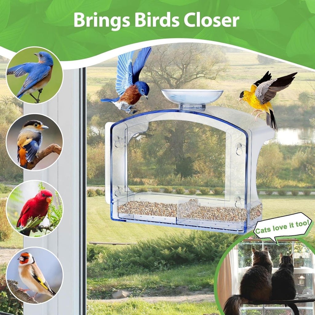 Goodeco Clear Window Bird Feeder with Bird Bath – Strong Suction & Easy Clean