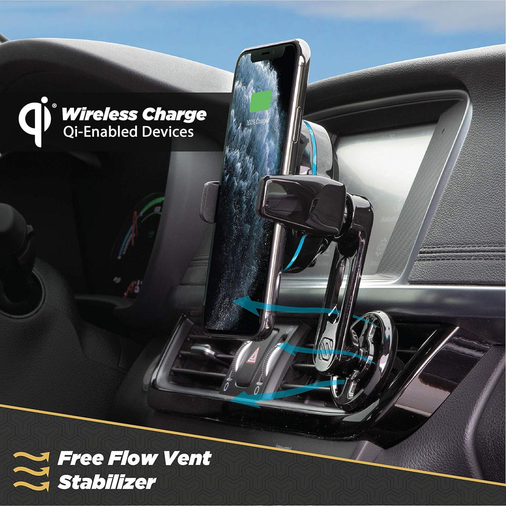 SCOSCHE MagicGrip FreeFlow Auto-Grip Wireless Charging Phone Vent Mount – Qi-Certified Fast Charger