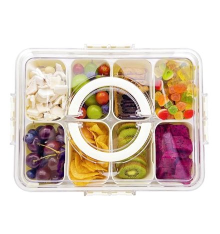 Deposition Snack Box Deli Container – 8-Compartment Transparent Tray with Lid & Handle