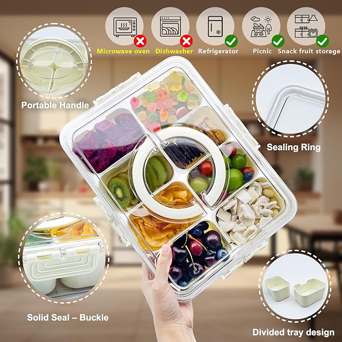 Deposition Snack Box Deli Container – 8-Compartment Transparent Tray with Lid & Handle