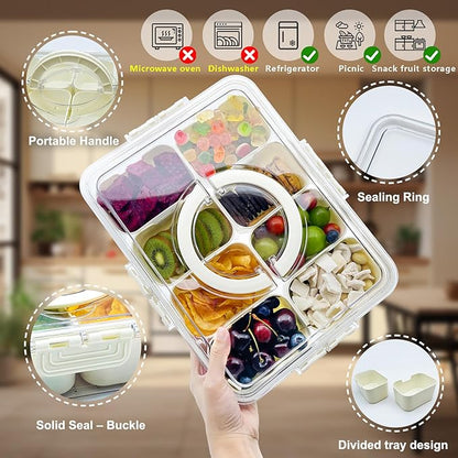 Deposition Snack Box Deli Container – 8-Compartment Transparent Tray with Lid & Handle