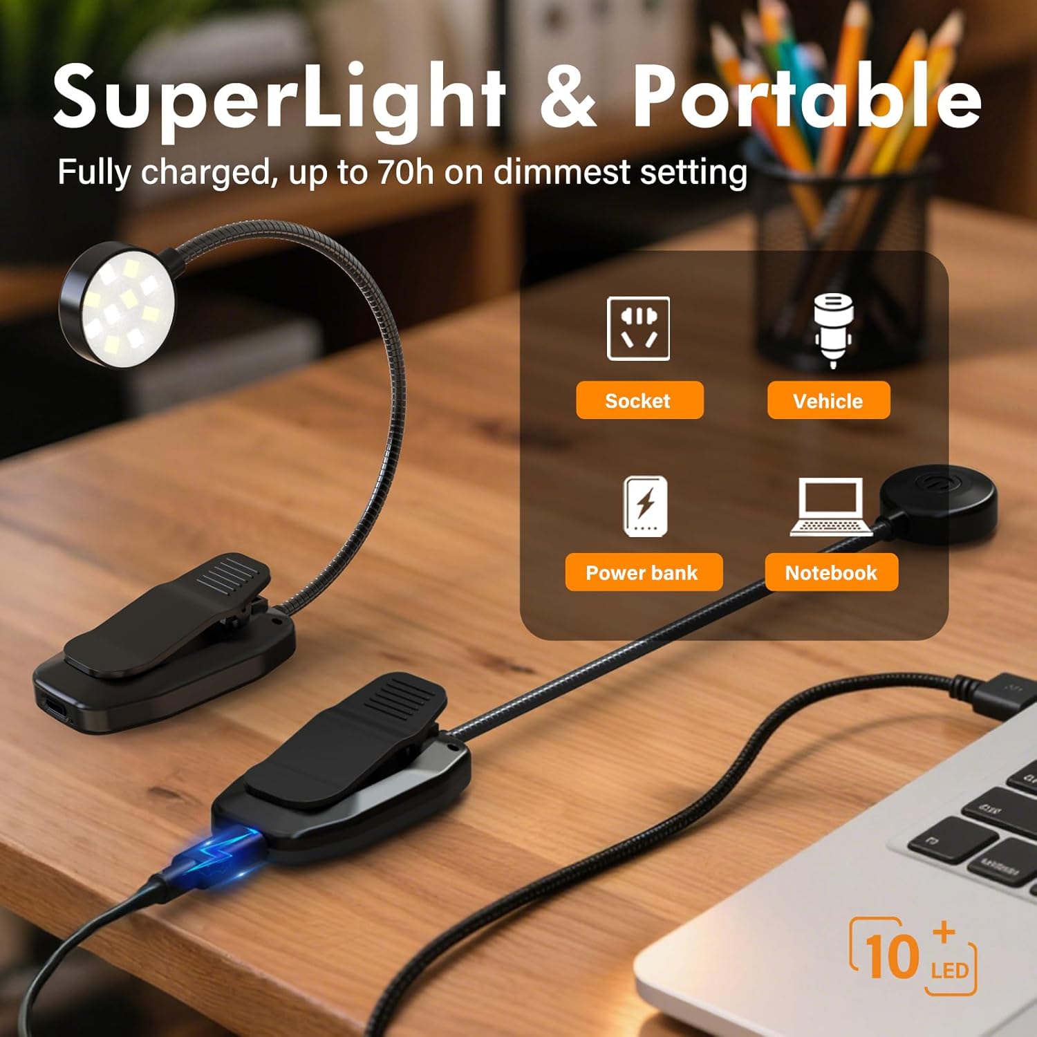 Rechargeable Book Light – Clip On Reading Lamp – 3 Color Temperatures & Adjustable Brightness
