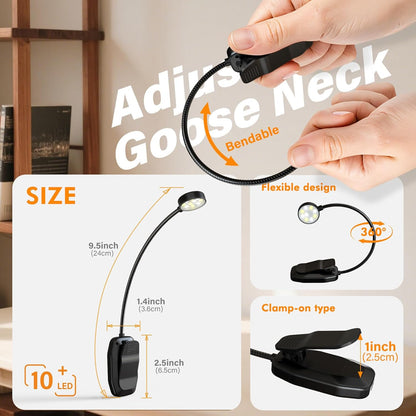 Rechargeable Book Light – Clip On Reading Lamp – 3 Color Temperatures & Adjustable Brightness