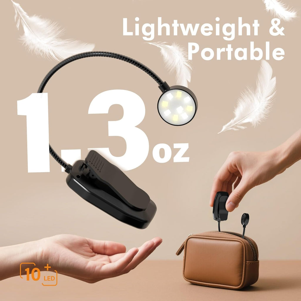 Rechargeable Book Light – Clip On Reading Lamp – 3 Color Temperatures & Adjustable Brightness