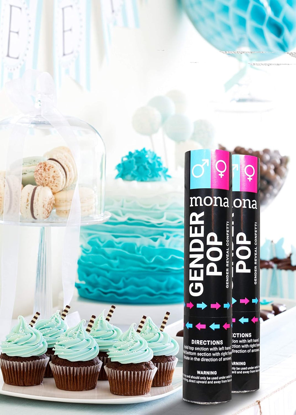 6pk Mona Gender Reveal Confetti Cannon – Baby Gender Reveal Party Supplies Kit