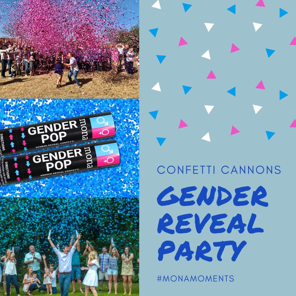 6pk Mona Gender Reveal Confetti Cannon – Baby Gender Reveal Party Supplies Kit