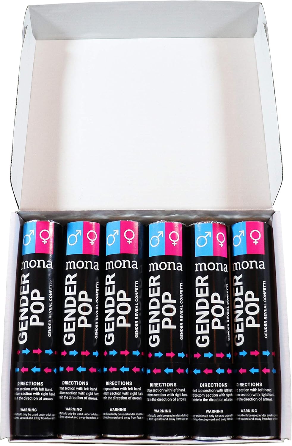 6pk Mona Gender Reveal Confetti Cannon – Baby Gender Reveal Party Supplies Kit