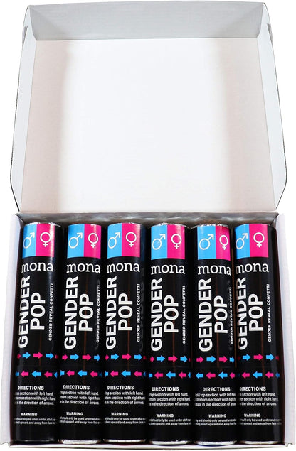 6pk Mona Gender Reveal Confetti Cannon – Baby Gender Reveal Party Supplies Kit