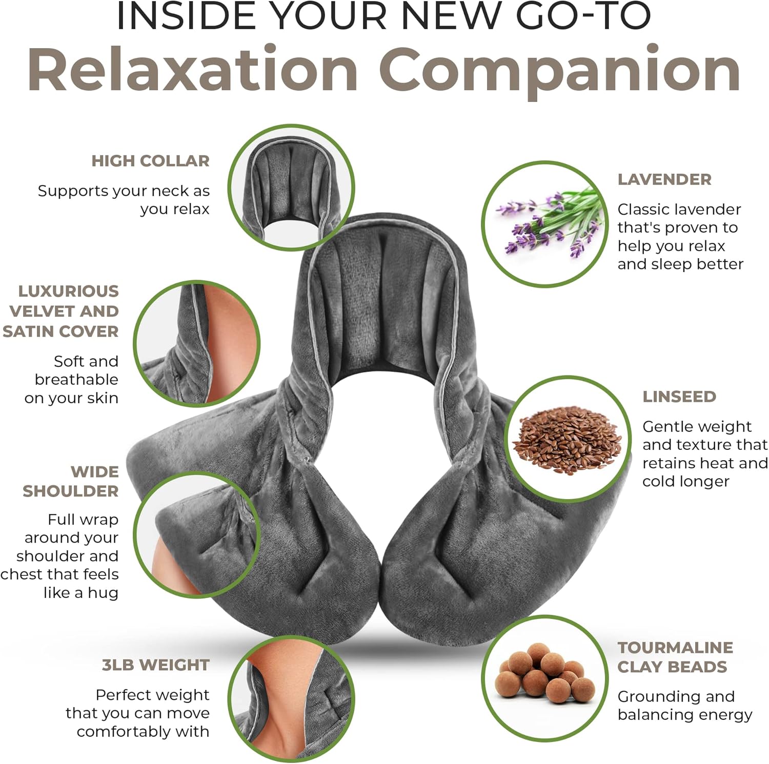 Neck & Shoulder Heating Pad – Microwaveable – Pain Relief Wrap – Grey