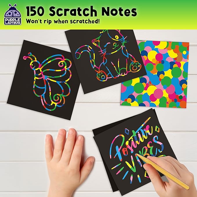 150 Rainbow Scratch Art Mini Notes – Colorful Scratch Paper for Kids & Teens