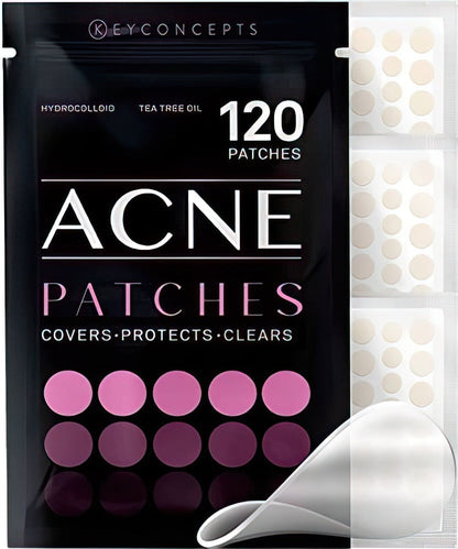 KEYCONCEPTS Acne Patches – 120 Count Hydrocolloid Pimple Patches with Tea Tree Oil