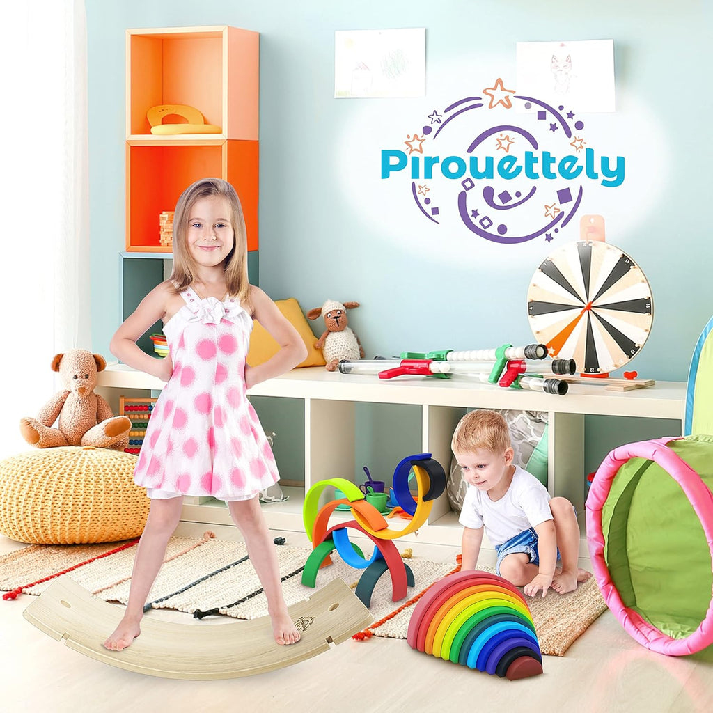 12pc Pirouettely Wooden Rainbow Stacking Toy – Large Size