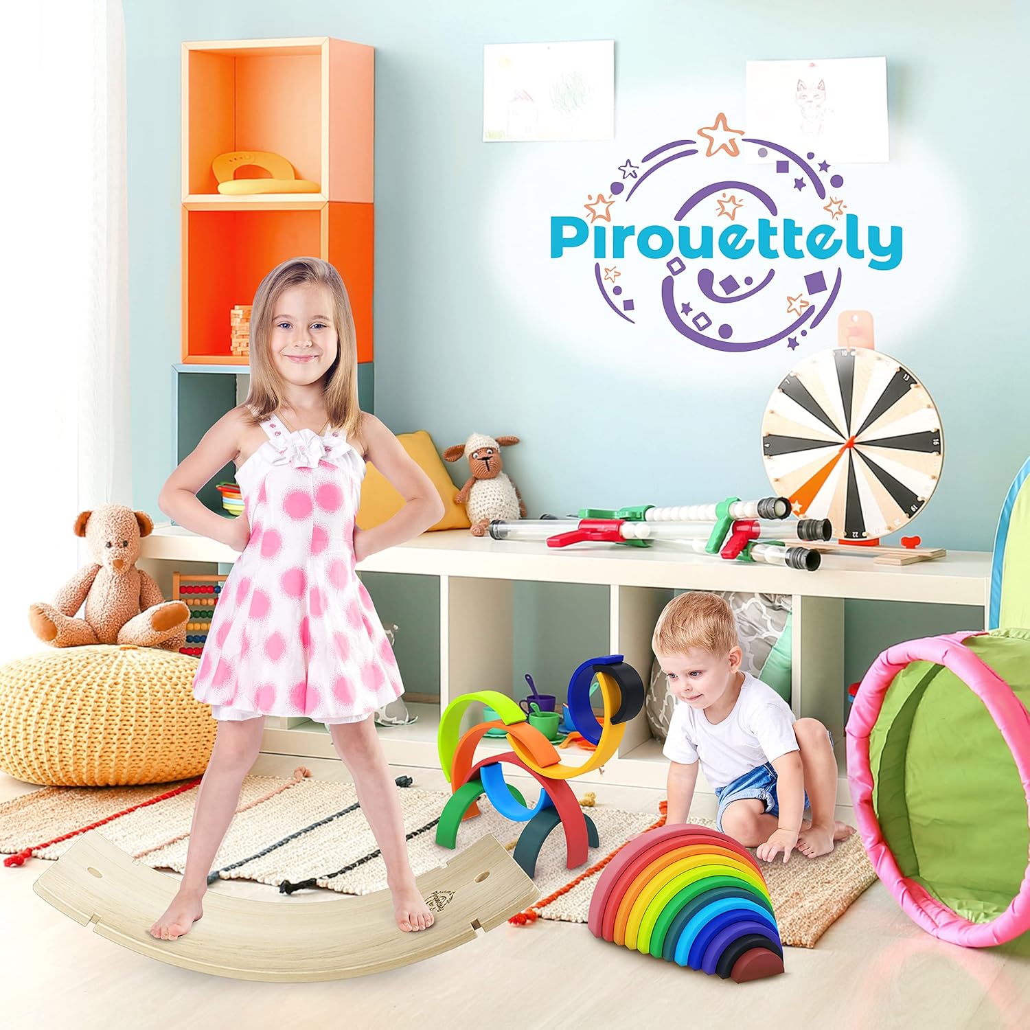12pc Pirouettely Wooden Rainbow Stacking Toy – Large Size