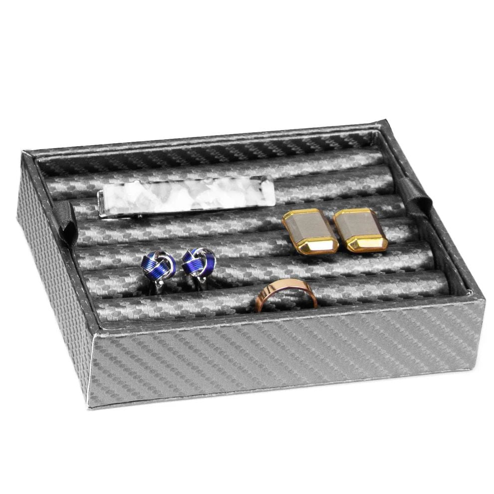 Houndsbay Ring & Cufflink Pillow Tray – Silver Carbon Fiber Vegan Leather