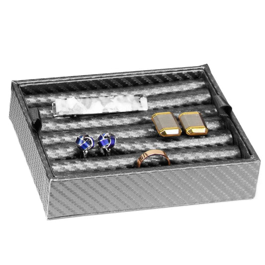 Houndsbay Ring & Cufflink Pillow Tray – Silver Carbon Fiber Vegan Leather